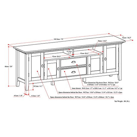 SIMPLIHOME Redmond SOLID WOOD 72 inch Wide Transitional TV Media Stand in Rustic Natural Aged Brown For TVs up to 80 inches for the Living Room and Entertainment Center SIMPLIHOME