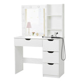JoanKaren Modern Vanity Makeup Desk with Vanity Mirror, Built-in Lights, 4 Drawers, Crystal Ball Knobs, Power Outlet, White Makeup Desk for Bedroom JoanKaren