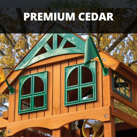 Gorilla Playsets 01-1063-GREY Outing Wood Swing Set with Wood Roof, Climbing Wall, Swings, and Grey Slide, Amber Gorilla Playsets