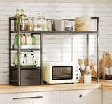 Desk Shelf with Drawer, 41.3" Desktop Organizer Shelf, Desk Hutch for Computer Monitor Max 32", 3 Tier Desktop Display Rack, Wooden Desk Top Bookshelf Storage Rack for Home Office Dorm, Black Mexin