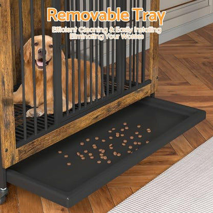 Advwin 38.6" Dog Crate Funiture with Removable Tray, Wooden Kennel Indoor, 2 Doors & 4 Wheels, Heavy Duty Sturdy Corner End Table, Cage for Small Medium Large Dogs, 38.6" L x 23.4" W x 32" H, Brown