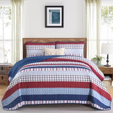 DJY Striped Quilt Set Queen Size, Red Blue Boho Striped Bedspread Coverlet Set 3 Pieces Lightweight Soft Microfiber Patchwork Quilt Bedding Set for All Season (96"x90") DJY