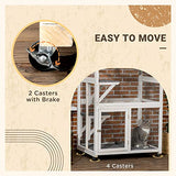 PawHut 74" Wooden Catio Outdoor Cat House Weatherproof & Wheeled, Outside Cat Enclosure with High Weight Capacity, Kitten Cage Condo, Gray PawHut