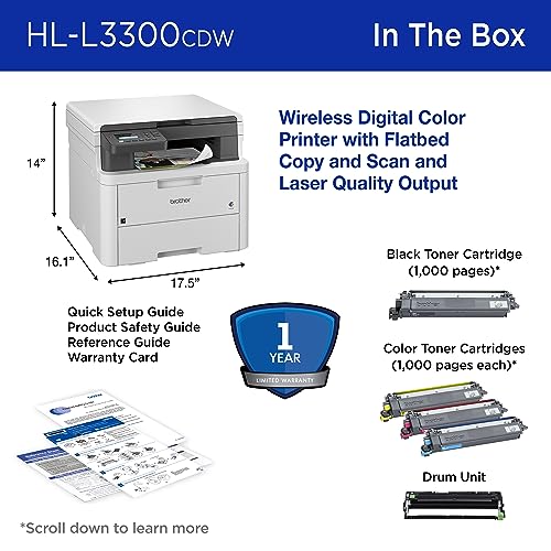 Brother HL-L3300CDW Wireless Digital Color Multi-Function Printer with Laser Quality Output, Copy & Scan, Duplex, Mobile | Includes 4 Month Refresh Subscription Trial ¹ Amazon Dash Replenishment Ready