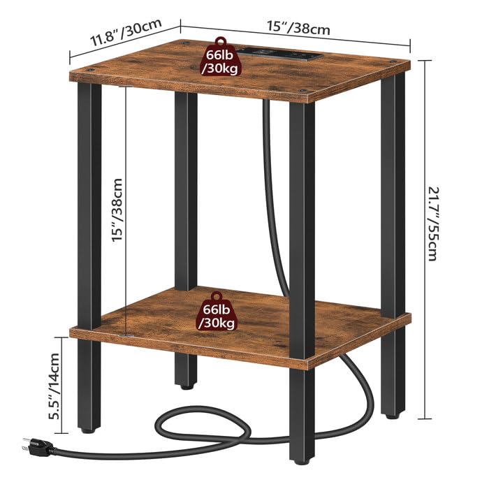 MAHANCRIS Side Table Set of 2, End Table with Charging Station, Nightstand with USB Ports and Outlet, Wooden Bedside Table for Small Space,Living Room, Bedroom, Easy Assembly, Rustic Brown ET - WoodArtSupply