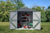 Arrow Shed Elite 8' x 6' Tall Outdoor Steel Storage Shed with High Gable and Lockable Doors Storage Building, Anthracite Arrow