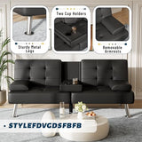 Furmax Futon Sofa Bed Adjustable Futon Couch Sleeper Sofa Bed for Living Room, Business Office, Recliner Sofas with Cup Holders (PU Leather, Black) Furmax