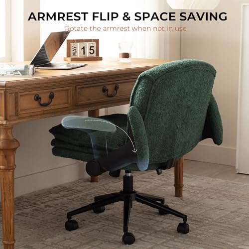 Dowinx Criss Cross Chair with Adjustable Flip-up Arms and Wheels, Comfort Ergonomic Office Desk Armchair with 3 Layer Cushions, Wide Seat Vanity Chair for Home Office, Living Room, Bedroom, Green Dowinx