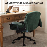 Dowinx Criss Cross Chair with Adjustable Flip-up Arms and Wheels, Comfort Ergonomic Office Desk Armchair with 3 Layer Cushions, Wide Seat Vanity Chair for Home Office, Living Room, Bedroom, Green Dowinx