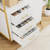 HITHOS 69" Tall White Gold 4-Tier Bookshelf with Storage Drawers and Elegant Design HITHOS
