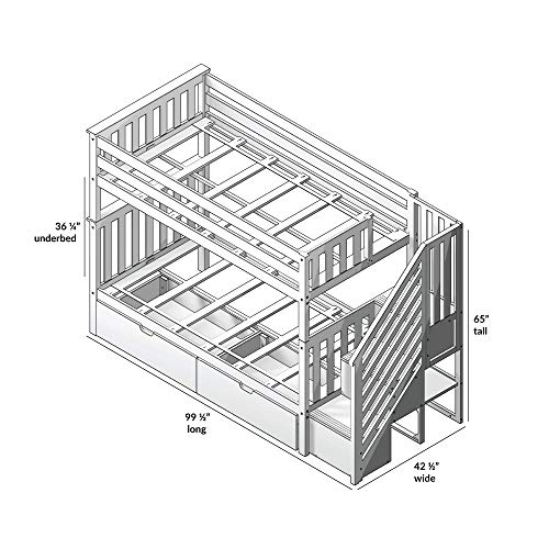 Max & Lily Twin Bunk Bed with Staircase and Storage Drawers, Underbed, White Max & Lily
