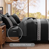 MaiRêve Embroidery Queen Size Comforter Set Black, Boho Farmhouse Western Bedding Set 7 Pieces, All Season Bed in A Bag Comforter Set with Sheets, Pillowcases & Shams MaiRêve