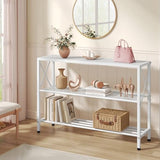 Hoctieon White Industrial Console Table, 3 Tier Entryway Tables, Hallway Desk, Narrow Sofa Tables with Shelves, Entrance Table for Entryway, Living Room, Foyer, Hallway, Office, White Hoctieon
