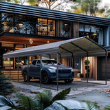 GREEN PARTY 12 x 25 ft Metal Carport Kits with Galvanized Steel Roof, Heavy Duty Metal Carport Canopy, Outdoor Car Tent Metal Garage Shelter for Car, SUV, Truck and Boats, Grey GREEN PARTY