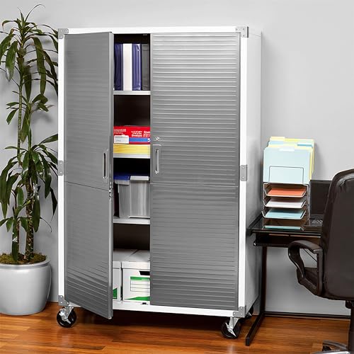 Seville Classics UltraHD Solid Steel Lockable Metal Storage Cabinet Locker Organizer w/Adjustable Shelves for Garage, Warehouse, Office, Classroom, 48" W x 24" D x 72" H, White - WoodArtSupply