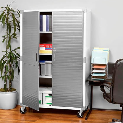 Seville Classics UltraHD Solid Steel Lockable Metal Storage Cabinet Locker Organizer w/Adjustable Shelves for Garage, Warehouse, Office, Classroom, 48" W x 24" D x 72" H, White - WoodArtSupply