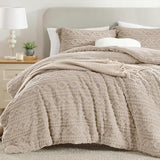 Homelike Moment Fluffy Comforter Set Queen Size, Beige Warm Fleece Comforter Full Size Bed Set for Winter 3 Piece Homelike Moment