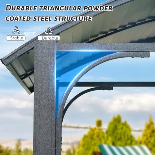 Domi Hardtop Grill Gazebo 8x5FT, Outdoor BBQ Gazebo with Galvanized Steel Double Roof, Permanent Sun Shade Grill Canopy Shelter with 2 Side Shelves and Ceiling Hook for Patio Yard Garden (Grey) domi outdoor living