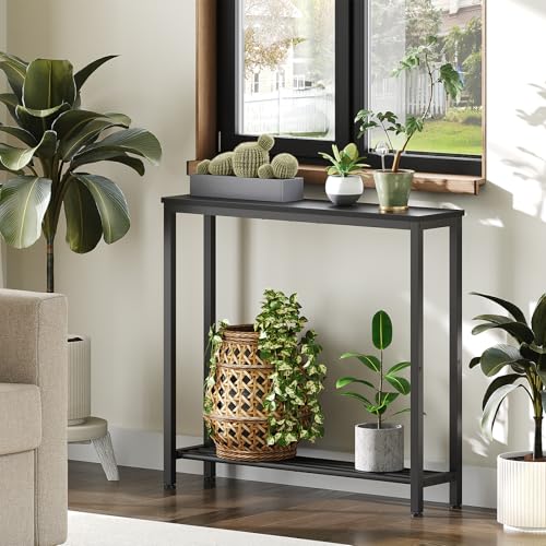 YATINEY Narrow Console Table, 2-Tier Small Sofa Table, 29.5" Thin Entryway Behind Couch Table with Shelves, Industrial Hallway Table, for Living Room, Foyer, Black CT03BB YATINEY