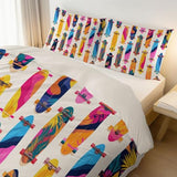 White Printed Duvet Cover for Kids Girls Women Blossom - Soft and Breathable Cartoon Skateboard Minimalist Bedding Set, Quilt Cover Single Size Room Decor with 2 Pillow Case Generic
