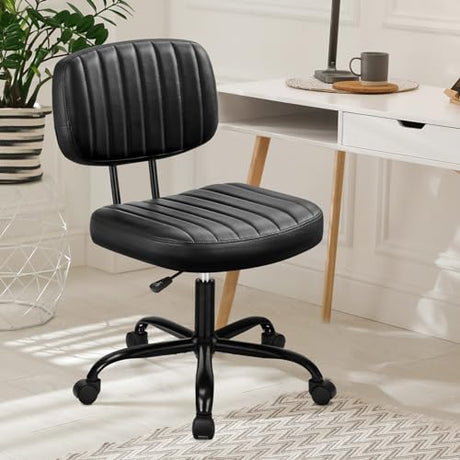 DUMOS Armless Office Desk Chair, Small Height Adjustable Computer Task Chair with Low Back Lumbar Support and 360° Swivel Rolling Wheels for Small Space, Kids and Adults, Dark Black DUMOS