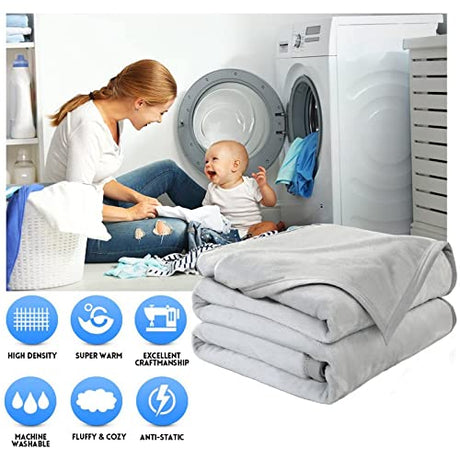 EASELAND Soft Queen Size Blanket Warm Microplush Lightweight Thermal Fleece Blankets for Couch Bed Sofa,90x90 Inches,Silver Gray EASELAND