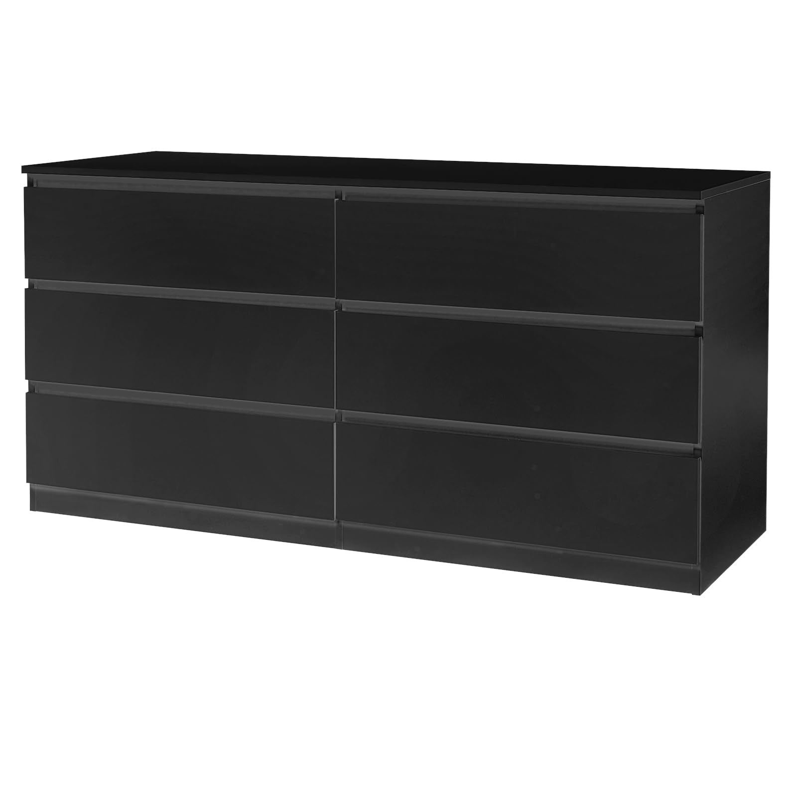 Karl home 6 Drawer Black Dresser for Bedroom, Wood Dresser with Deep Drawers, Long Dresser with Cut-Out Handles, 55" Wooden Dresser with Large Storage, Double Dresser Chest of Drawers - WoodArtSupply