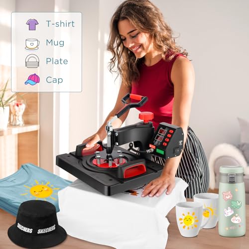 Upgraded 8 in 1 Heat Press Machine 12x15 Inch Heat Transfer Machine w/Tumbler Press 360-Degree Swing Away Multifunction Digital Sublimation Heat Press for T Shirt Mug Hat Plate for Commercial Home AKEYDIY