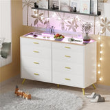 PAKASEPT White Dresser with LED Lights for Bedroom,8 Drawer Dressers with Tempered Glass Top,Chests of Drawers with 2 Grid Drawer,Storage Organizer Dresser for Hallway,Living Room PAKASEPT