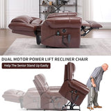 EZZUP Genuine Leather Power Lift Recliner Chair, Lazy Boy Recliner Chair with Charging Ports for Living Room Theater Seating, Electric Single Sofa with Round Armrest, Red