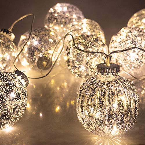 ITART Mercury Ball String Lights with Timer Lighted Christmas Balls Garland Battery Operated 10pcs 3.15-Inch Globes for Xmas Tree Décor Mantel Fireplace Wedding Party Indoor Lighting