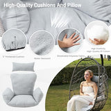 RoyalCraft Hanging Egg Chair Outdoor Swing Chair with Stand, Hammock Chair Indoor, Patio Boho Wicker Hanging Chair with Stand 350lbs Capacity for Garden, Balcony, Bedroom, Beige & Gray RoyalCraft
