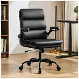 Office Chair Adjustable Desk Chair Mid Back Executive Comfortable Bonded Leather Ergonomic Back Support Home Computer Chair with Padded Flip-up Armrest Swivel Wheels (Black) amseatec
