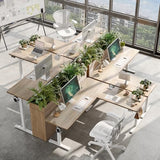 TIQLAB 75 x 61 inch L Shaped Standing Desk Adjustable Height, Electric Corner Standing Desk, Sit Stand Computer Table with Splice Board, Maple TIQLAB