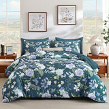 Anibedding 7Pieces Floral King Size Comforter Set, Garden Plant Flower Style Bed in a Bag Blue Bedding Comforter Set with Pillow Case for Bedroom Anibedding
