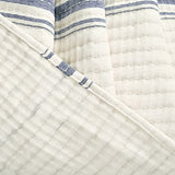Lush Decor Farmhouse Stripe Kantha Pick Stitch Cotton Quilt/Coverlet Single Full/Queen, Navy - Striped Bedding Queen Quilt - Queen Blanket For Bed Lush Decor