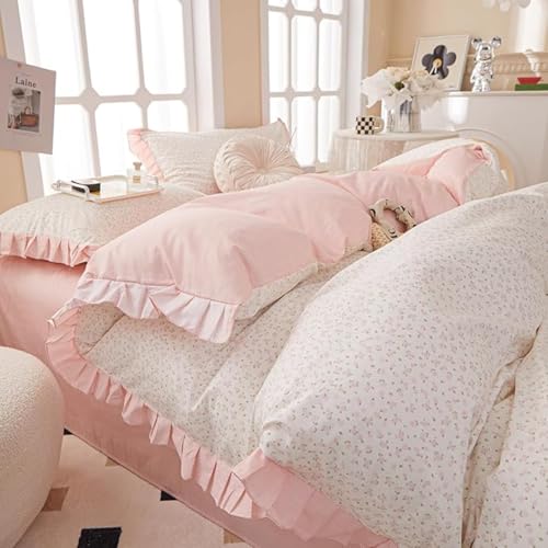 AMZTOP Princess Twin XL Duvet Cover Pink Floral 100% Cotton with Ruffle, Coquette Bedding, Teen Girls Romantic Comforter Cover with Zipper Closure, 3 Pcs Floral Aesthetic Bedding Sets 68"x90" AMZTOP