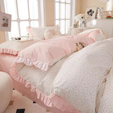 AMZTOP Princess Twin XL Duvet Cover Pink Floral 100% Cotton with Ruffle, Coquette Bedding, Teen Girls Romantic Comforter Cover with Zipper Closure, 3 Pcs Floral Aesthetic Bedding Sets 68"x90" AMZTOP