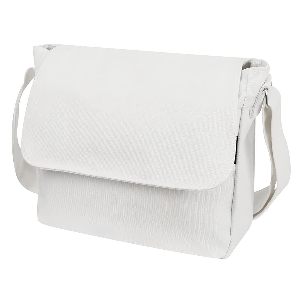 TopTie Classic Canvas Messenger Bag, White Canvas Shoulder Bag Side Bag for Men and Women TopTie