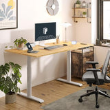 FLEXISPOT E6 Pro Oval Leg Dual Motor 3 Stages Bamboo Electric Standing Desk 55x28 Inch Whole-Piece Board Height Adjustable Electric Sit Stand Up Desk (White Frame + Bamboo Desktop) FLEXISPOT