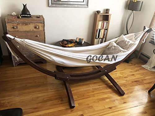 GOCAN Brazilian Double Hammock 2 Person 330X150cm Load 500Pound Cotton Hammock for Patio Porch Garden Backyard Lounging Outdoor and Indoor (Beige) GOCAN