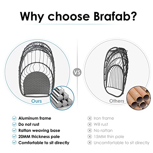 Brafab Wicker Rattan Hammock Egg Hanging Chair with Chain, Rusty Resistant Aluminum Frame and UV Cushion, Indoor Outdoor Bedroom Patio Porch Folding Camping Chair(Without Stand)