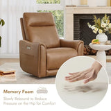 Watson & Whitely Genuine Leather Power Recliner Chairs for Adults, Swivel Glider Recliner Chair for Living Room with Charging Ports, Saddle