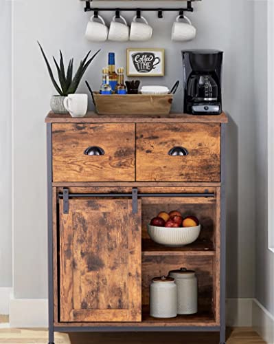 MAISON ARTS Industrial Coffee Bar Cabinet - Sideboard Buffet with 2 Drawers&Sliding Barn Door, Storage Cabinet for Kitchen Dining Room Living Room - WoodArtSupply