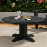 SERWALL Outdoor Coffee Table, HDPE Patio Round Coffee Table for Balcony, Garden, Backyard (Black) SERWALL