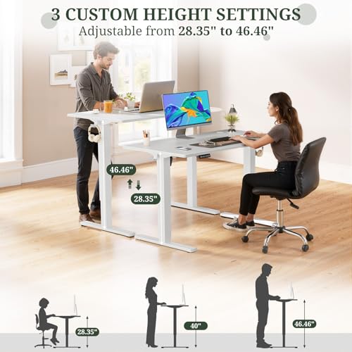 40 x 24 in Electric Standing Desk - Memory Height Adjustable Ergonomic Sit-to-Stand Rising Computer Table Gaming Workstations with 2 Hooks and Wire Hole for Home Office, White SageNest