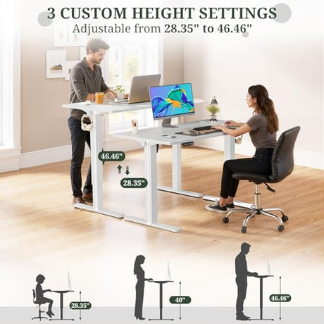 48 x 24 in Electric Standing Desk - Memory Height Adjustable Ergonomic Sit-to-Stand Rising Computer Table Gaming Workstations with 2 Hooks and Wire Hole for Home Office, White SageNest