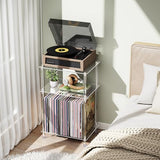 Bekugee Clear Acrylic Record Player Stand with Vinyl Storage, 15.75" L x 11.81" W x 24.5" H, 3 Tier Small Side Turntable Table with Album Shelf, Modern Bedside End Table for Living Room, Bedroom Bekugee