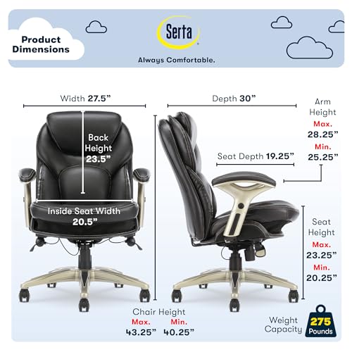 Serta Claremont Ergonomic Executive Office Chair with Back in Motion Technology, Adjustable Mid Back Desk Chair with Lumbar Support, Bonded Leather, Black Serta