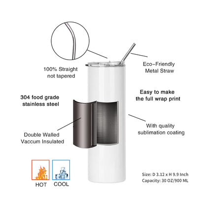 PYD Life Sublimation Blanks Tumbler Skinny 30 OZ Straight Stainless Steel Coffee Tumbler with Lid and Metal Straw for Tumbler Press Machine Heat Transfer 4 Pack - WoodArtSupply